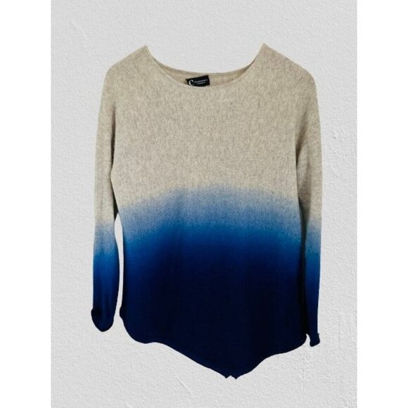 Bloomingdale's OMBRE 100% Cashmere Crewneck Bohemian Sweater Blue Gray Size Med - Picture 1 of 5